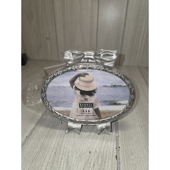 Vtg 2002 Burnes of Boston Pewter Oval Bow Picture Frame 5.5" x 6.5" NIB - Picture 1 of 6